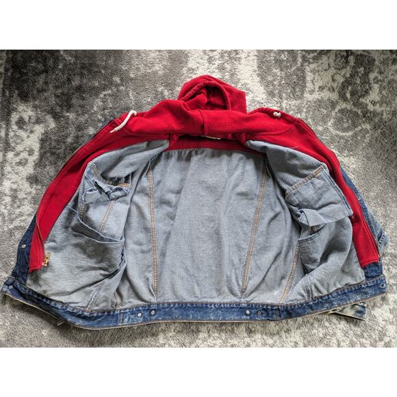 VTG 80s Levis Denim Trucker Jacket Acid Wash Fleece Hood - Medium Made in Canada - Picture 16 of 16